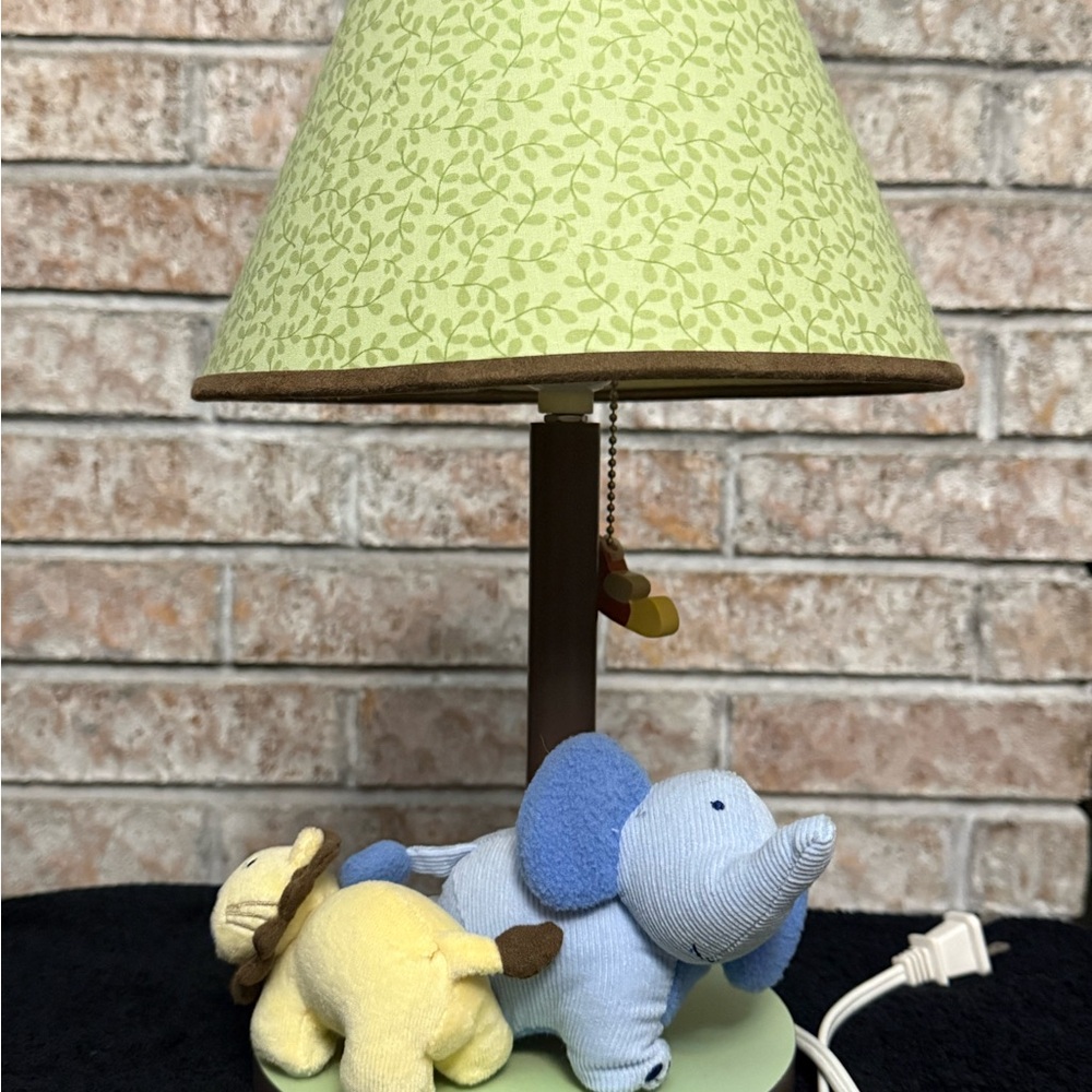Charming Elephant and Lion Table Lamp - Green Shade Nursey